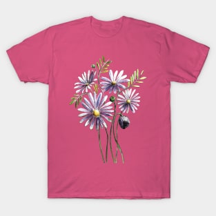 Purple Aster Flowers Watercolor Painting T-Shirt